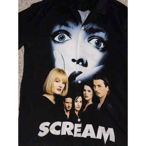 Mens SCREAM MOVIE POSTER Double Sided Halloween Button Down Shirt Size L RARE - Picture 2 of 5